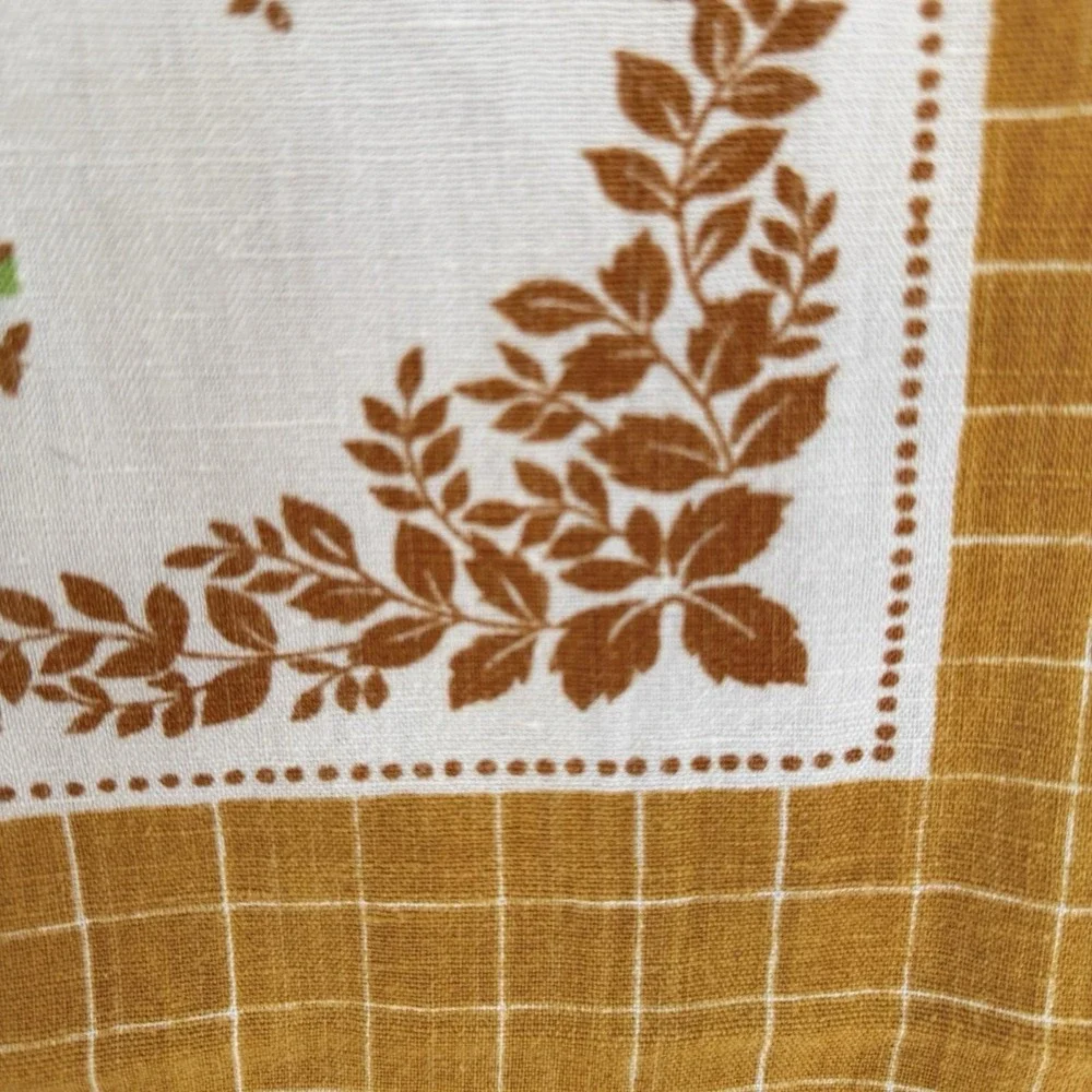 Rectangle MCM Vintage 1960s Linen Tablecloth Mustard & Avocado Floral  83x48